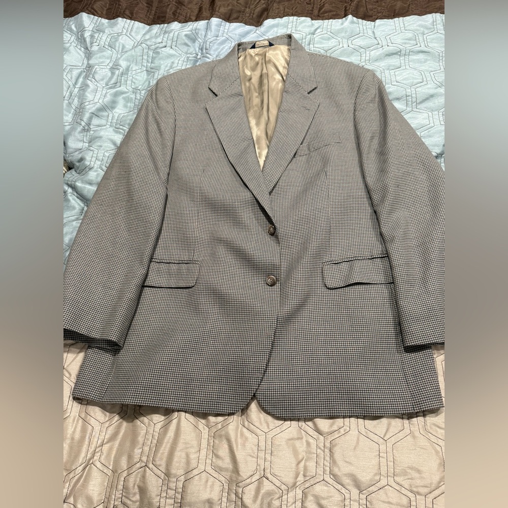 BROOKS Brothers 346 Gray Houndstooth Blazer Suit Jacket Coat Size 46R Wool Blend